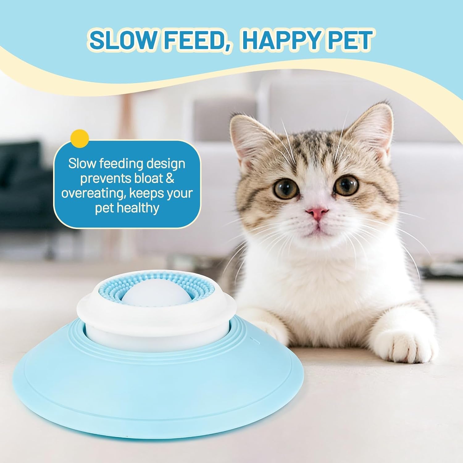 Cat Slow Feeder for Liquid/Wet Foods, Anxiety Relief Puppy Lick Bowl Treat Toy, anti Slip Pet Bowls Dogs Cats Licking Ball Treat Dispenser for Small Medium Large Breeds