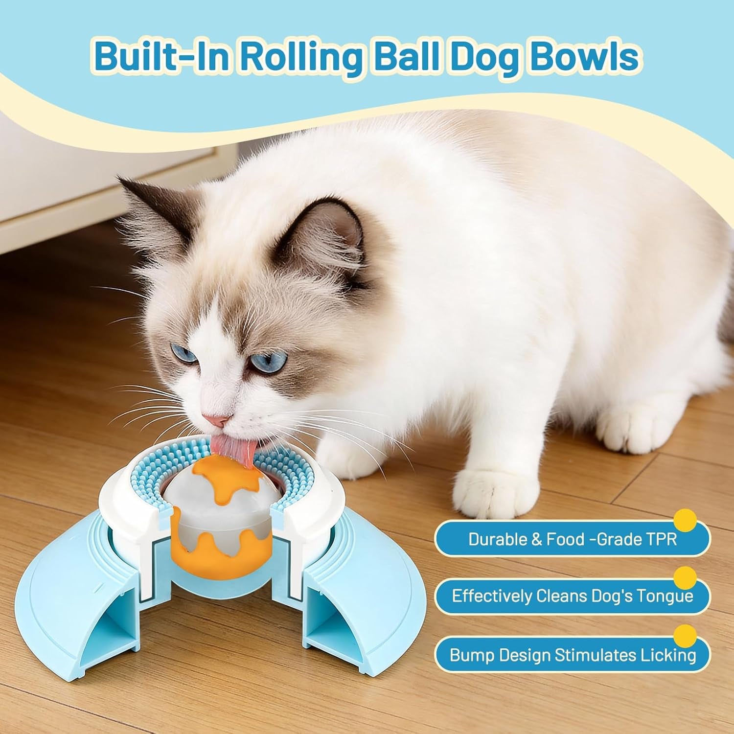 Cat Slow Feeder for Liquid/Wet Foods, Anxiety Relief Puppy Lick Bowl Treat Toy, anti Slip Pet Bowls Dogs Cats Licking Ball Treat Dispenser for Small Medium Large Breeds