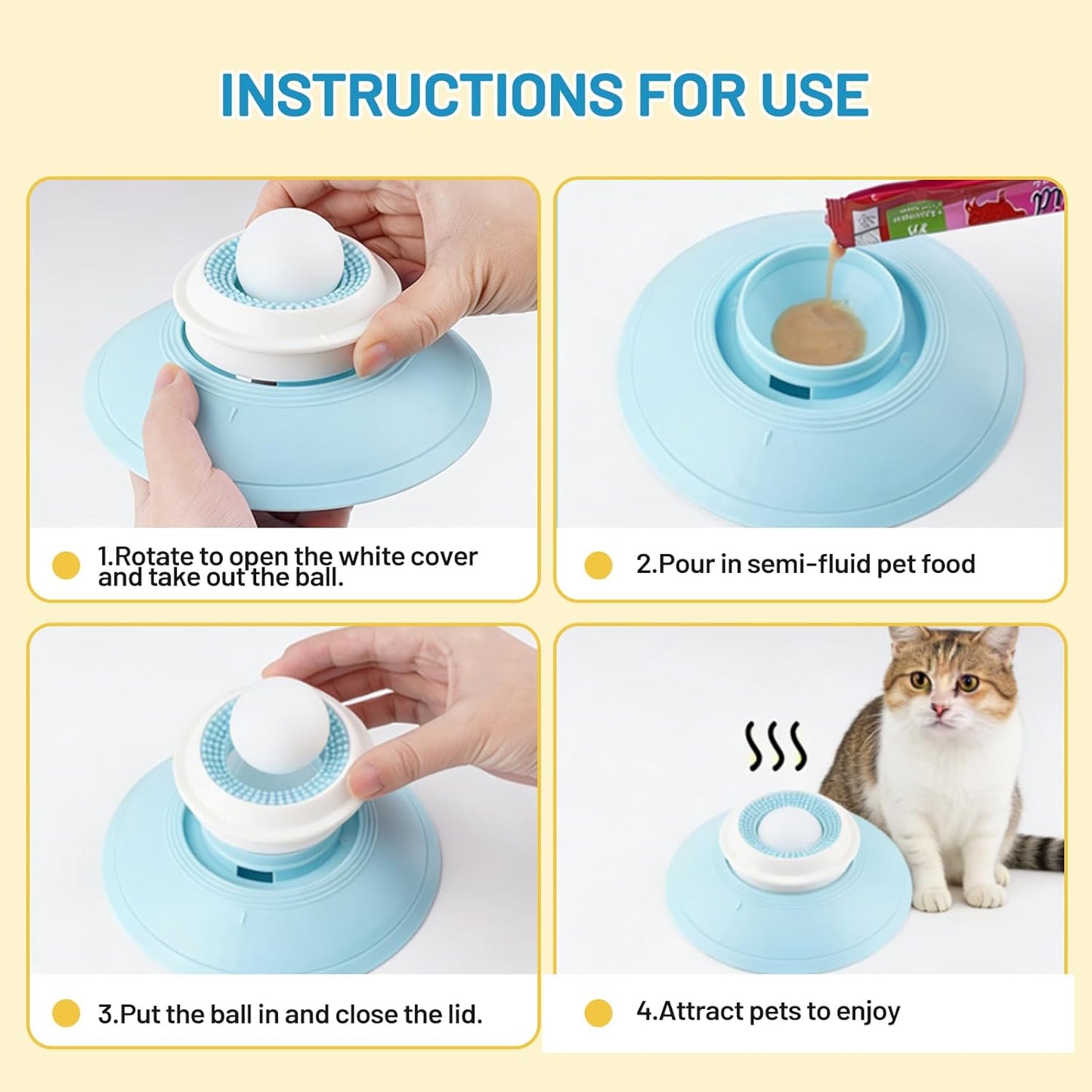 Cat Slow Feeder for Liquid/Wet Foods, Anxiety Relief Puppy Lick Bowl Treat Toy, anti Slip Pet Bowls Dogs Cats Licking Ball Treat Dispenser for Small Medium Large Breeds