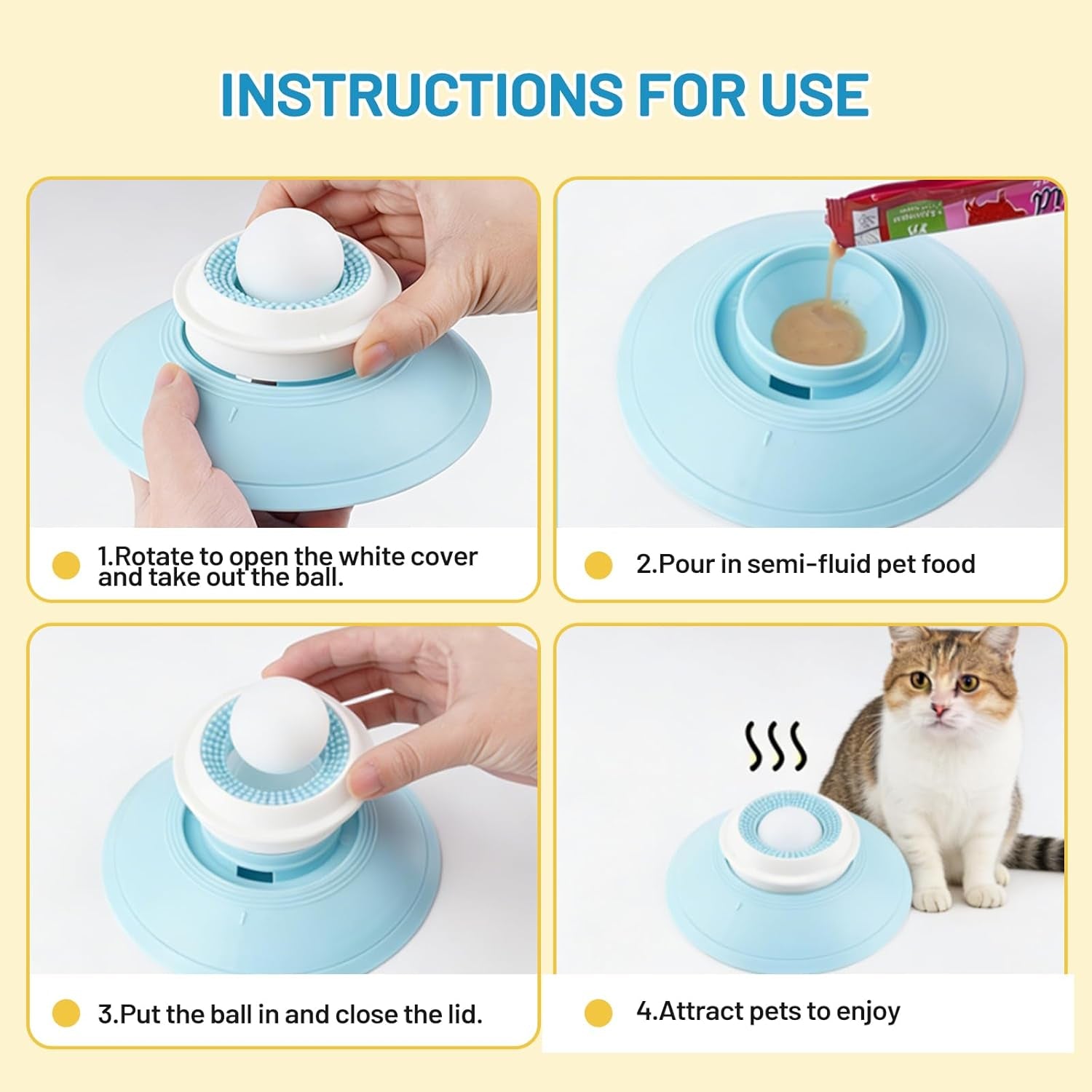 Cat Slow Feeder for Liquid/Wet Foods, Anxiety Relief Puppy Lick Bowl Treat Toy, anti Slip Pet Bowls Dogs Cats Licking Ball Treat Dispenser for Small Medium Large Breeds